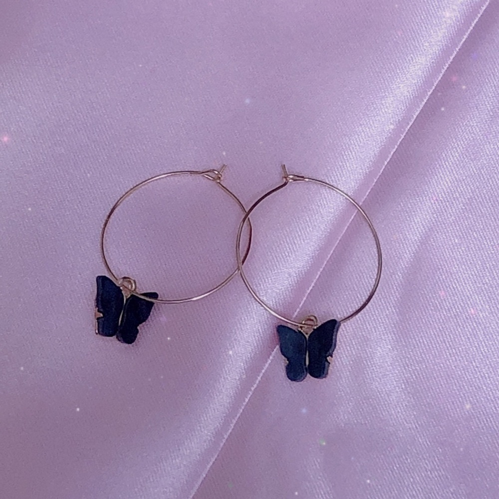 Mini Black Butterfly Hoops